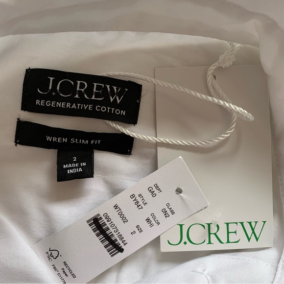 J Crew Size 2 White Collared Wren Slim Shirt in Stretch Cotton Poplin NWT - Picture 10 of 16